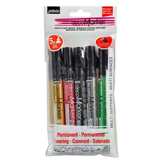 Pk 5 acrylic markers - 1.2mm - precious asst