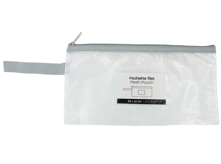 Mesh Zipper Pouch Letter Grey -10x5"