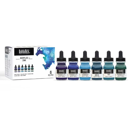 Set of 6 Acrylic ink Aqua - 30ml