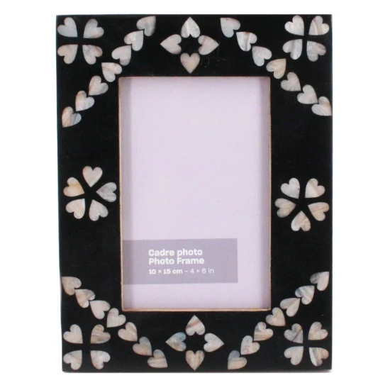 Black resin with heart flower design photo frame