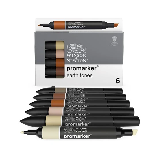 Set of 6 Dual-Tip Promarker Earth Tones