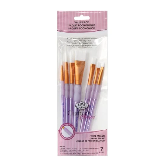 Set of 7 White Taklon Brushes Flat