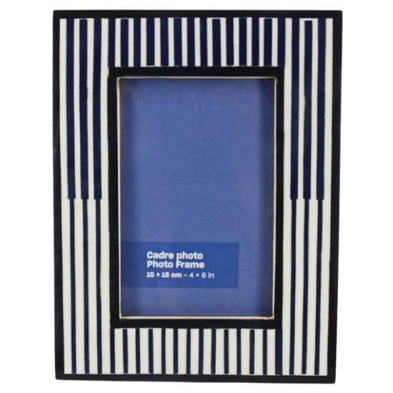 Blue & ivory stripe pattern photo frame