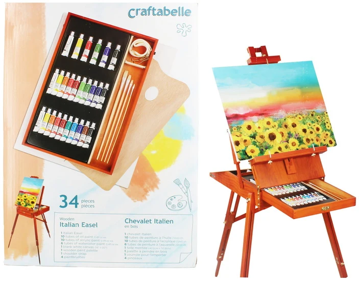 Wooden Easel Kit Mixed Media - 34 pcs