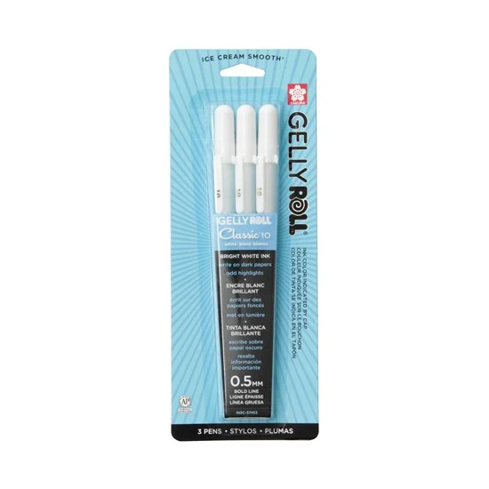 Set of 3 gel pens gelly roll 0.5mm white