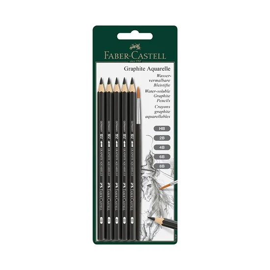 Set of 5 watercolor graphite pencils with brush