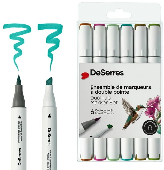 Set of 6 Dual Tip Alcohol Markers Forest Colors