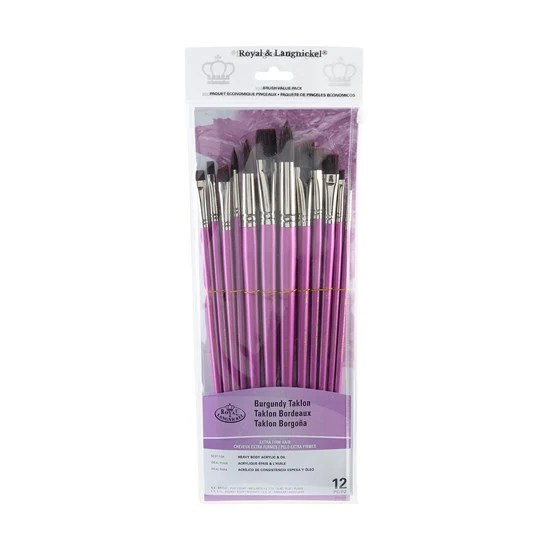 Set of 12 Burgundy Taklon Brushes Assorted