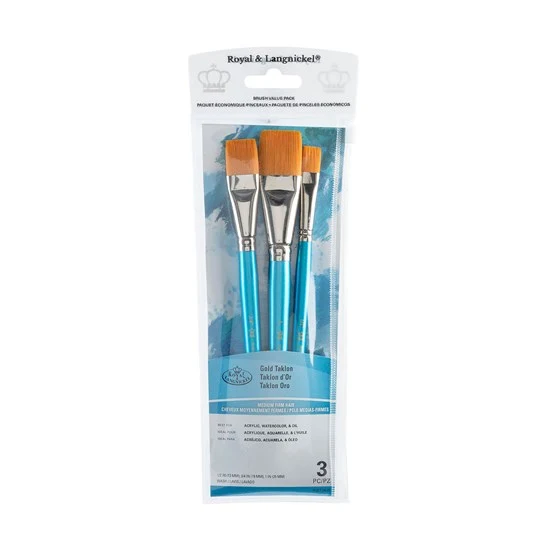 Set of 3 Gold Taklon Brushes Wash