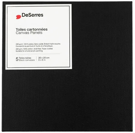 Black Canvas Board 8x8in - 5pcs