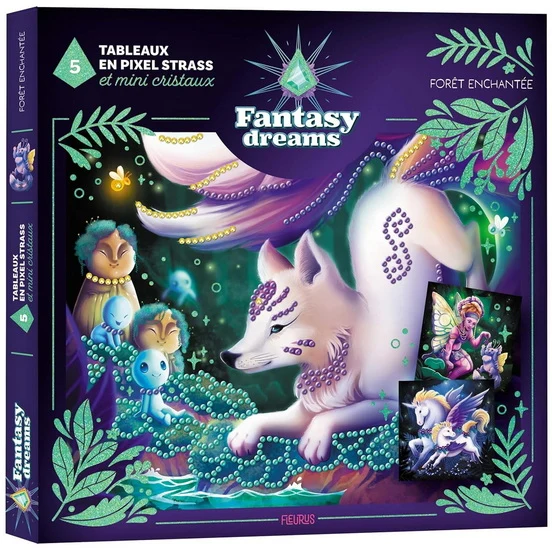 Forêt enchantée : 5 tableaux en pixel strass et mini cristaux Cof.