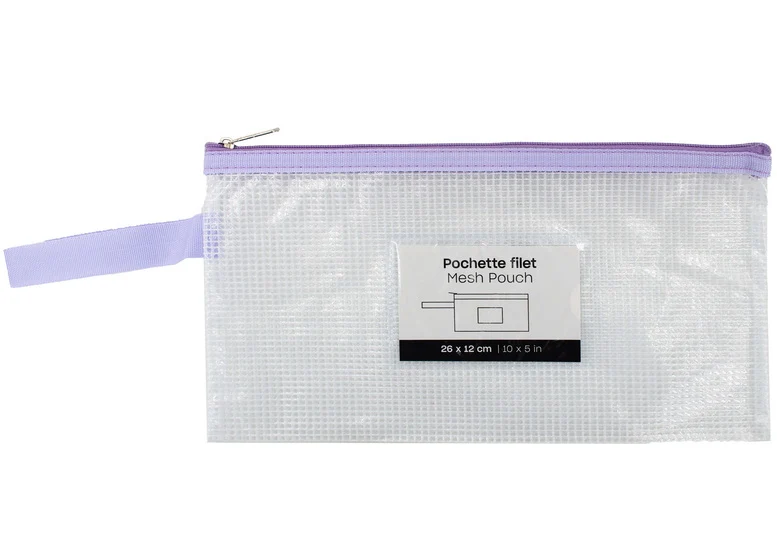 Mesh Zipper Pouch Letter Purple -10x5"