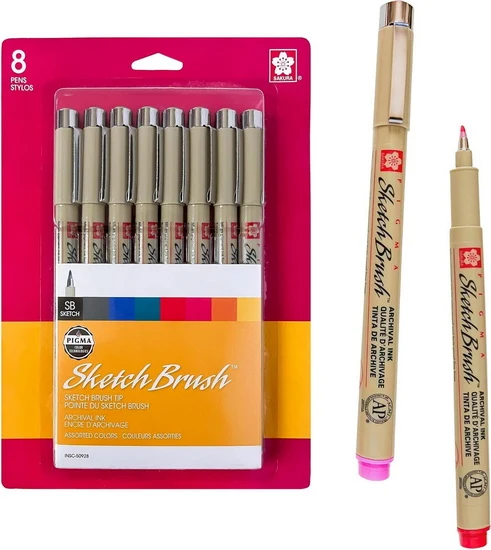 Set of 8 brush pens Pigma Micron assorted colours