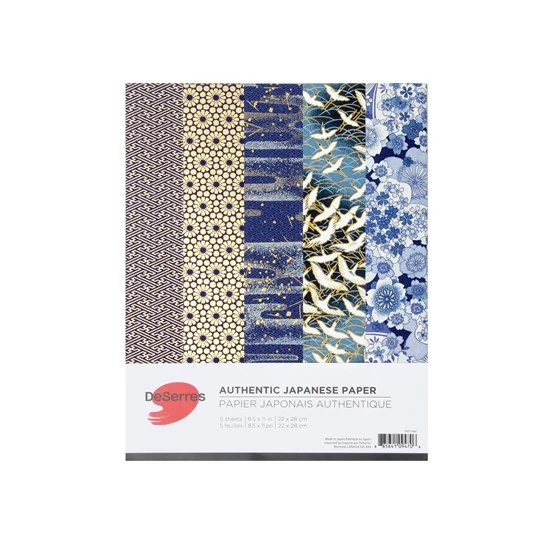 Japanese Paper Set of 5 Chiyogami Blue - 8.5X11"
