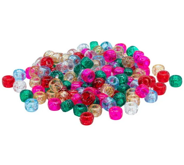 Pack of 300 Multicolor Glitter Pony Beads 9mm