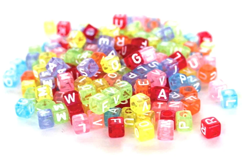Pack of 300 Alphabet Translucent Rainbow Cube Beads 6mm