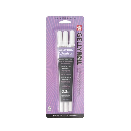 Set of 3 gel pens gelly roll 0.3mm white