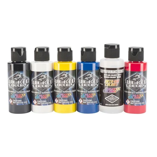 Set of 6 Wicked Airbrush Primary Colors - 59ml