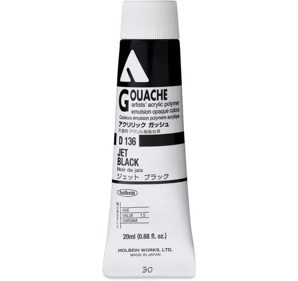 Acryla Gouache Jet Black Series A - 20ml