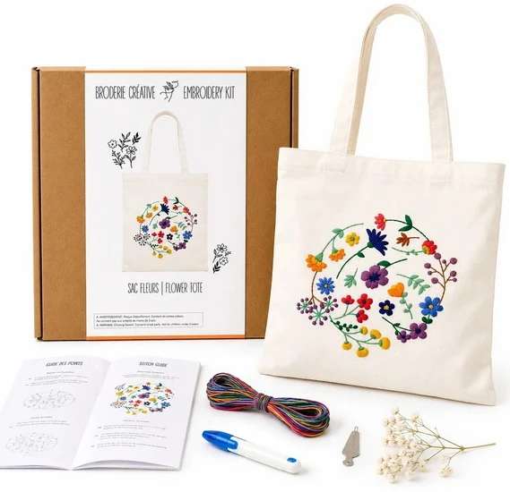 Flower Tote Bag Embroidery Kit