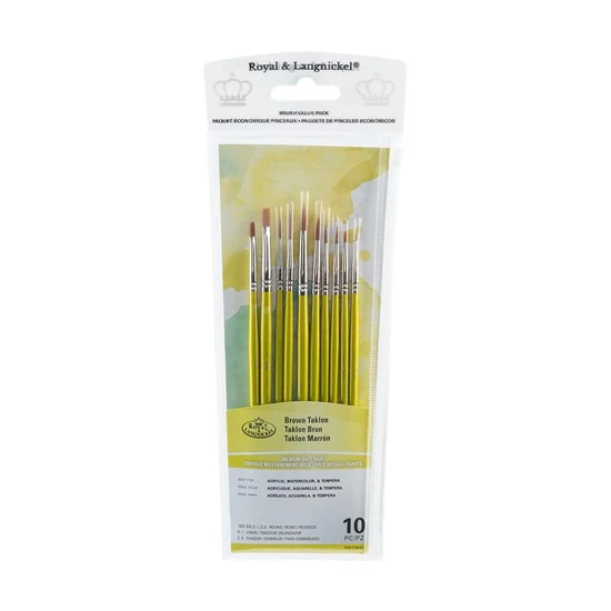 Set of 10 Brown Taklon Brushes Round/Shader