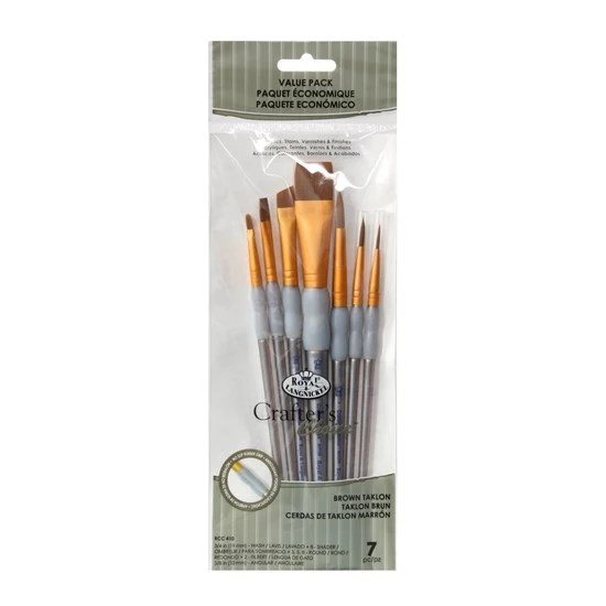 Set of 7 Brown Taklon Brushes Flat