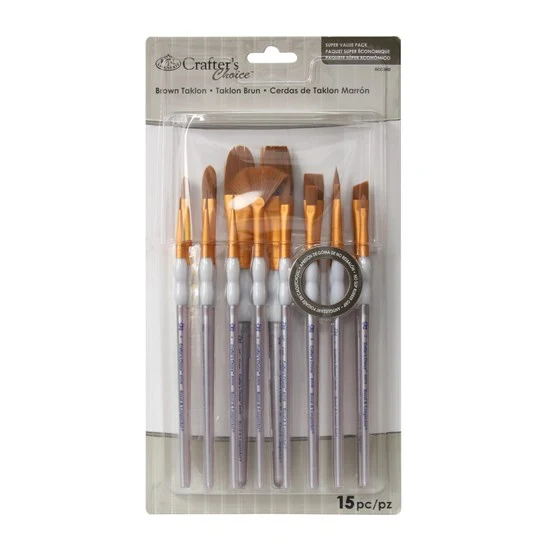 Set of 15 Brown Taklon Brushes Assorted