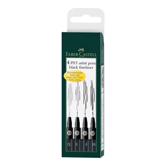 Set of 4 pitt black markers tips xs, s, f, m